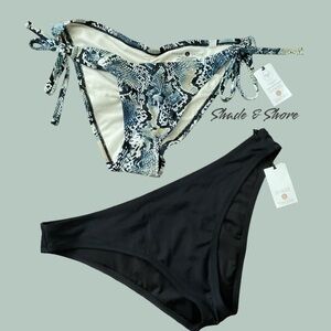 Shade&Shore Swimwear Black Blue Bikini Bottom Tie Cheeky High Leg Lot of 2 SZ Lg